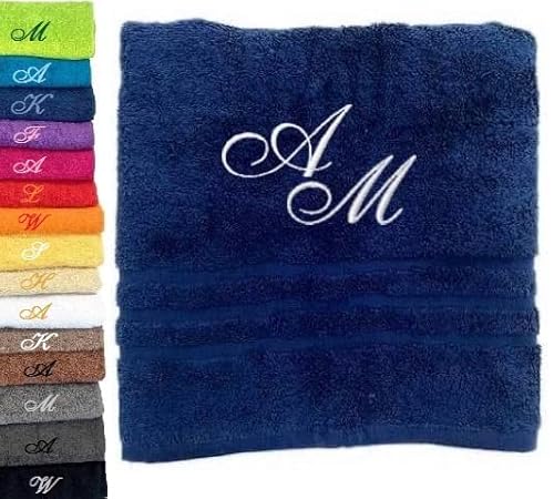 Pet-Jos Personalisiertes Handtuch mit Monogramm, wunderschön gestickte Buchstaben oder Namen, Monogramm-Handtuch, Badetuch, 100% Baumwolltuch (100 x 50 cm, Dunkelblau) von Pet-Jos