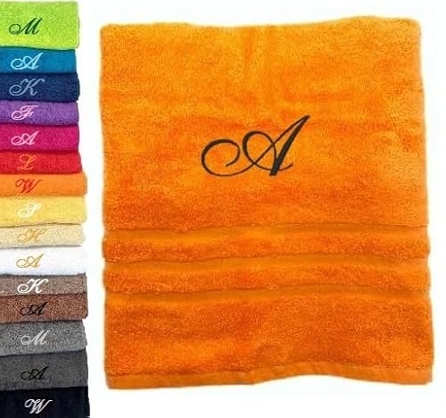 Pet-Jos Personalisiertes Handtuch mit Monogramm, wunderschön gestickte Buchstaben oder Namen, Monogramm-Handtuch, Badetuch, 100% Baumwolltuch (100 x 50 cm, Orange) von Pet-Jos