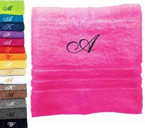 Pet-Jos Personalisiertes Handtuch mit Monogramm, wunderschön gestickte Buchstaben oder Namen, Monogramm-Handtuch, Badetuch, 100% Baumwolltuch (100 x 50 cm, rosa) von Pet-Jos