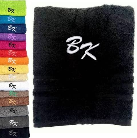 Pet-Jos Personalisiertes Handtuch mit Monogramm, wunderschön gestickte Buchstaben oder Namen, Monogramm-Handtuch Badetuch, 100 % Baumwolltuch (100 x 50 cm, Schwarz) von Pet-Jos
