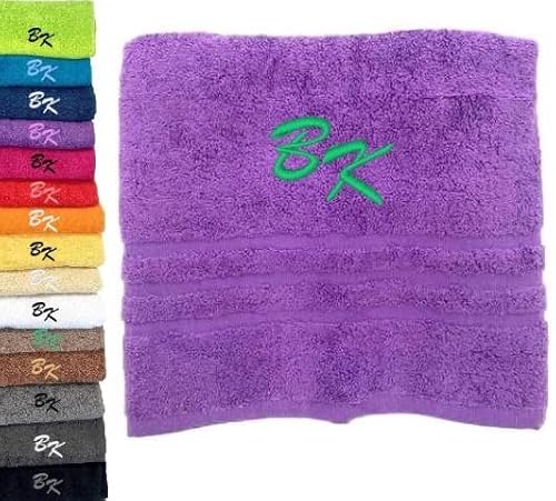 Pet-Jos Personalisiertes Handtuch mit Monogramm, wunderschön gestickte Buchstaben oder Namen, Monogramm-Handtuch Badetuch, 100 % Baumwolltuch (100 x 50 cm, Violett) von Pet-Jos