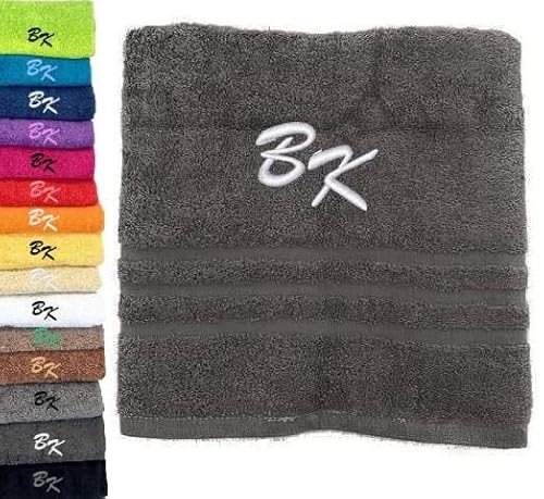 Pet-Jos Personalisiertes Handtuch mit Monogramm, wunderschön gestickte Buchstaben oder Namen, Monogramm-Handtuch Badetuch, 100 % Baumwolltuch (100 x 50 cm, grau) von Pet-Jos