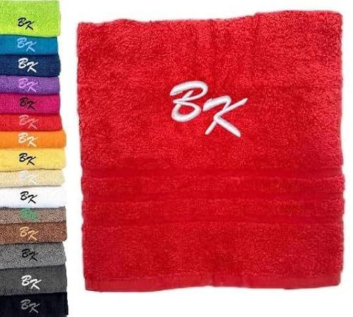 Pet-Jos Personalisiertes Handtuch mit Monogramm, wunderschön gestickte Buchstaben oder Namen, Monogramm-Handtuch Badetuch, 100 % Baumwolltuch (100 x 50 cm, rot) von Pet-Jos