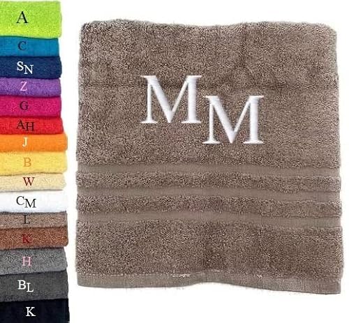 Pet-Jos Personalisiertes Monogramm-Handtuch, wunderschön gestickte Buchstaben oder Namen, Handtuch mit Monogramm Badetuch, 100% Baumwolltuch (100 x 50 cm, Beige) von Pet-Jos