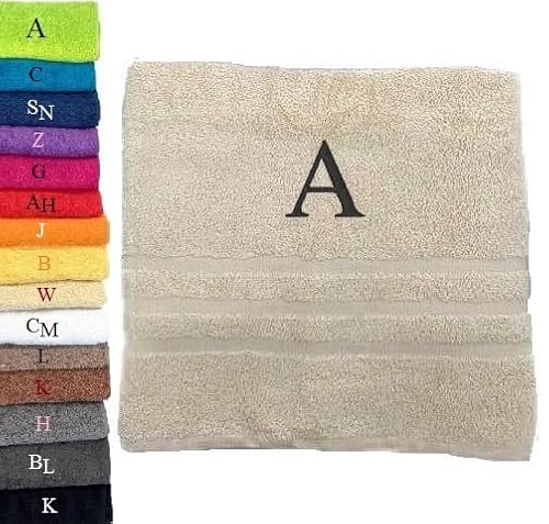 Pet-Jos Personalisiertes Monogramm-Handtuch, wunderschön gestickte Buchstaben oder Namen, Handtuch mit Monogramm Badetuch, 100% Baumwolltuch (100 x 50 cm, Hell Beige) von Pet-Jos