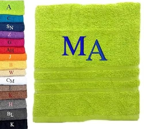 Pet-Jos Personalisiertes Monogramm-Handtuch, wunderschön gestickte Buchstaben oder Namen, Handtuch mit Monogramm Badetuch, 100% Baumwolltuch (100 x 50 cm, Hellgrün) von Pet-Jos