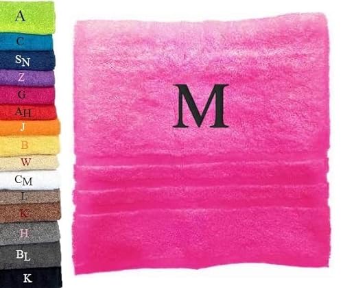 Pet-Jos Personalisiertes Monogramm-Handtuch, wunderschön gestickte Buchstaben oder Namen, Handtuch mit Monogramm Badetuch, 100% Baumwolltuch (100 x 50 cm, Rosa) von Pet-Jos