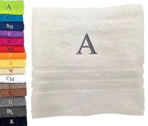 Pet-Jos Personalisiertes Monogramm-Handtuch, wunderschön gestickte Buchstaben oder Namen, Handtuch mit Monogramm Badetuch, 100% Baumwolltuch (100 x 50 cm, Weiß) von Pet-Jos