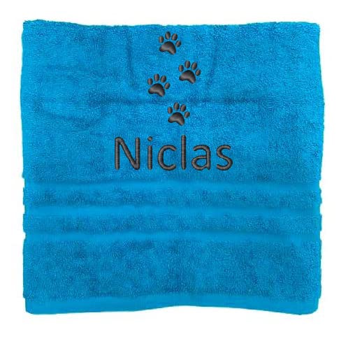 Pfoten Personalisiertes Handtuch mit Namen Schön gestickter Name Handbadetuch 100% Baumwollhandtuch Personalized Custom Towel with Name (100 x 50 cm, Pfoten) von Pet-Jos