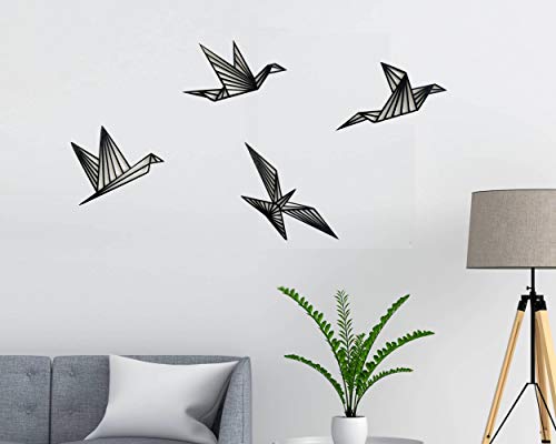 Pet-Jos Vögel Wanddekoration Holz Vögel Wanddekoration 4 Stück Geometrische Ornamente Origami Minimalistische Wandkunst Hängende Dekoration, Schwarz von Pet-Jos