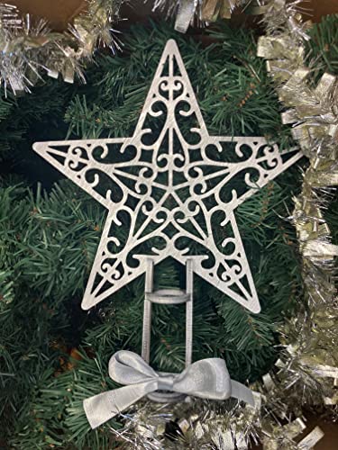 Weihnachtsbaumspitze Silber Stern Holz Baumschmuck Baumspitze Ornament ausgehöhltes Design Stern Topper für Urlaub Party Home Decor Holz Baum Ornament Weihnachten von Pet-Jos