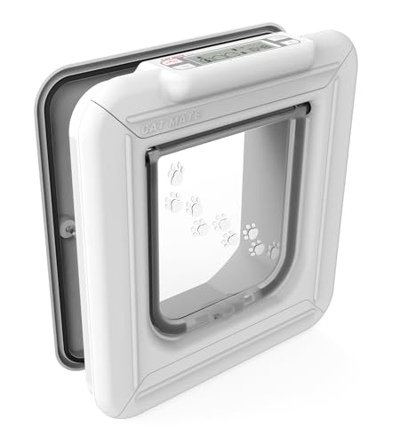 Cat Mate Elite I.D. Disc Katzenklappe mit Timersteuerung (305) – Kompatibel mit Pet Mate I.D. Discs, für kleine bis durchschnittliche Katzen, für Glas, UPVC, Wände und Holz, Weiß von Cat Mate