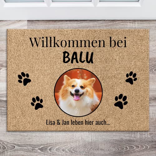 Pet Printed personalisierte Fußmatte mit Foto und Namen - Türmatte für Außen und Innen - Fußabtreter mit Hunde oder Katze selbst gestalten - Beige von Pet Printed