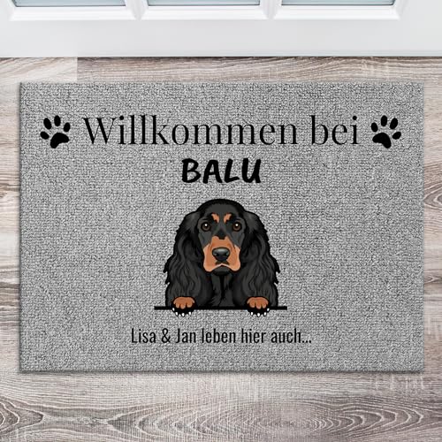 Pet Printed personalisierte Fußmatte für 1-3 Hunde mit Namen - Türmatte für Außen und Innen - Fußabtreter für die Haustür selbst gestalten - Grau von Pet Printed