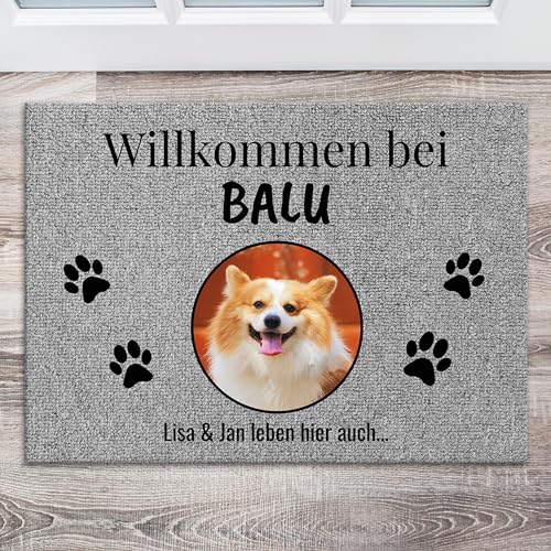 Pet Printed personalisierte Fußmatte mit Foto und Namen - Türmatte für Außen und Innen - Fußabtreter mit Hunde oder Katze selbst gestalten - Grau von Pet Printed