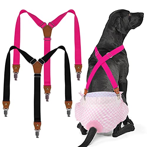 Pet Soft Hundewindel-Hosenträger, 2 Stück Hunde-Hosenträger, Hunde-Windelgeschirr, Hosenträger für Windeln, Damen, Welpen-Hosenträger, Bauchbänder, Haustier-Kleidung (Schwarz-Rosa, L) Pet Soft Hundewindel-Hosenträger, 2 Stück Hunde-Hosenträger, Hunde-Windelgeschirr, Hosenträger für Windeln, Damen, Welpen-Hosenträger, Bauchbänder, Haustier-Kleidung (Schwarz-Rosa, L) von Pet Soft