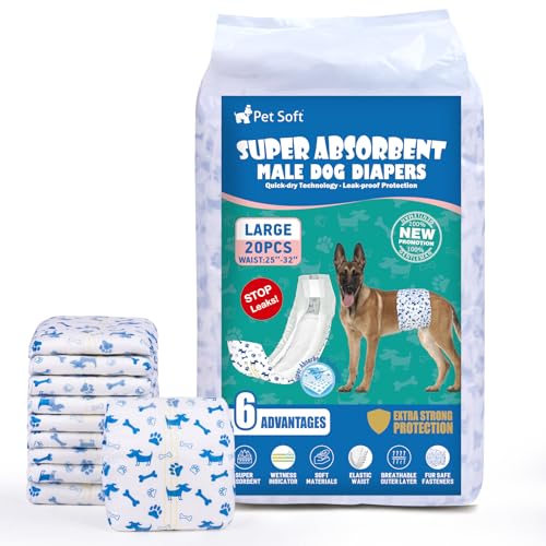 Pet Soft Hundewindeln für Rüden, 20 Stück Einweg-Windeln für Rüden, Hochsaugfähige Rüdenwindeln mit Nässeindikator und Auslaufsicher (L-20 Stück) Pet Soft Hundewindeln für Rüden, 20 Stück Einweg-Windeln für Rüden, Hochsaugfähige Rüdenwindeln mit Nässeindikator und Auslaufsicher (L-20 Stück) von Pet Soft