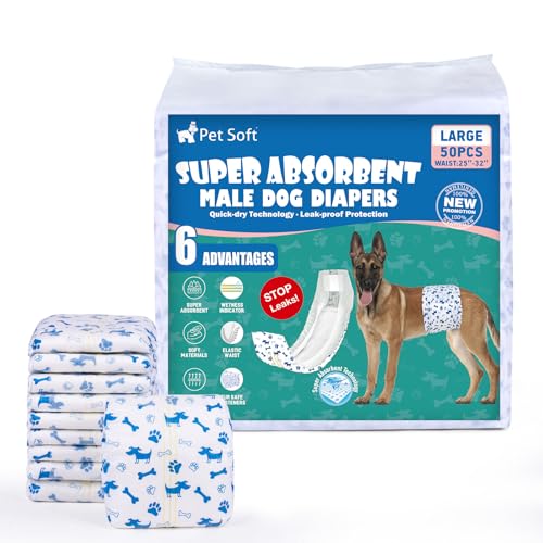 Pet Soft Hundewindeln für Rüden, 50 Stück Einweg-Windeln für Rüden, Hochsaugfähige Rüdenwindeln mit Nässeindikator und Auslaufsicher (L-50 Stück) Pet Soft Hundewindeln für Rüden, 50 Stück Einweg-Windeln für Rüden, Hochsaugfähige Rüdenwindeln mit Nässeindikator und Auslaufsicher (L-50 Stück) von Pet Soft