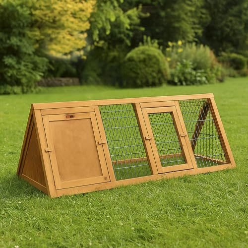 Pet Vida Home Discount Kaninchenstall aus Holz, Dreieck, auch für Meerschweinchen, Tierkäfig für Außen mit Auslauf, Groß von Pet Vida