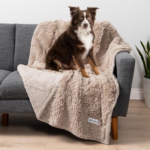 PetAmi Flauschige wasserdichte Hundedecke | Kunstfell Haustier Fleece Shag Überwurf für Hunde und Katzen | Fuzzy Furry Weich Plüsch Sherpa Überwurf Möbel Schutz Sofa Couch Bett (Taupe, 40 x 60) von PetAmi