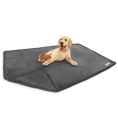 PetAmi wasserdichte Hundedecke für Bett, XL Hund Haustier Decke Couchbezug Schutz, Sherpa Fleece Auslaufsichere Bettdecke für Kiste Zwinger Sofa Möbel Protector, Reversible Soft Plush 80x60 Grey Grey von PetAmi