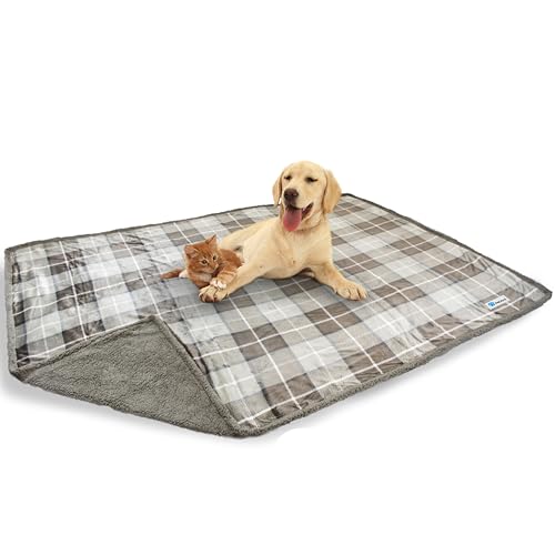 PetAmi Wasserdichte Hundedecke für Bett, XL, Hundedecke, Couch-Abdeckung, Sherpa-Fleece, auslaufsicher, Bettdecke für Hundehütte, Sofa, Möbelschutz, wendbar, weicher Plüsch, 80 x 60 cm, kariert, Taupe von PetAmi