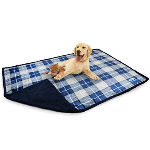 PetAmi Wasserdichte Hundedecke für Bett, XL Hundedecke Couchbezug Schutz, Sherpa Fleece Auslaufsichere Bettdecke für Kiste, Zwinger, Sofa, Möbelschutz, wendbar, weiches Plüsch, kariert, Marineblau von PetAmi