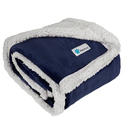 PetAmi Welpen-Hundedecke,Haustierdecke für kleine Hunde drinnen und Katzen, Fleece, Sherpa-Überwurf, Hundedecke, Kiste, Couch, Sofa, Bett, weicher Plüsch, flauschig, leicht, waschbar, 29x40 cm, Blau von PetAmi