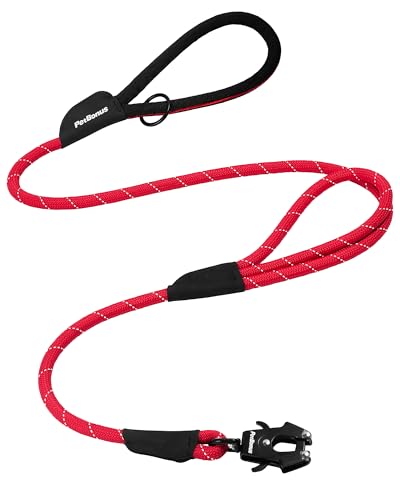PetBonus Hundeleine mit Zwei Griffen, 150×1,2cm robuste Hundeleine große Hunde mit Schnellverschluss-Karabiner, Reflektierende Führleine zum Trainieren und Gassi gehen (Rot) von PetBonus