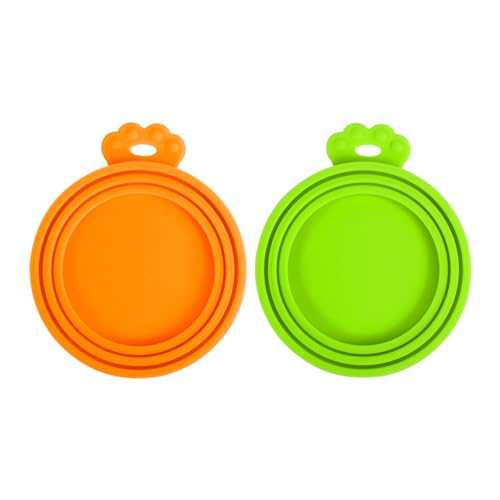 PetBonus Tierfutter-Dosendeckel Katzenfutter, Silikon Deckel für Dosen für Hunde und Katzen, 3 in 1 Universal Dosendeckel für Katzenfutter Hundefutter, BPA-frei, spülmaschinenfest (Orange, Grün) von PetBonus