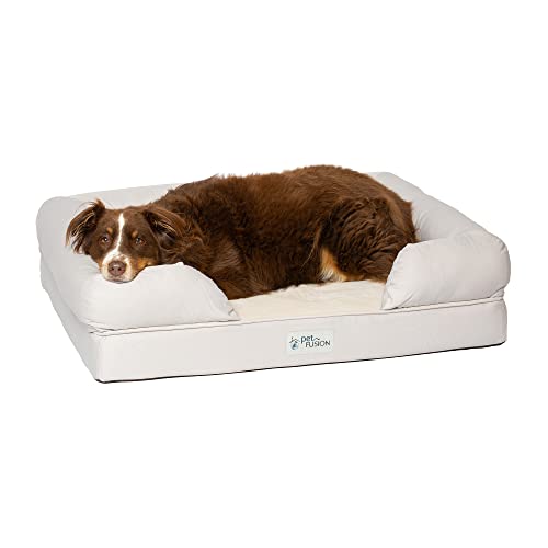 PetFusion Hundebett großes Hundesofa, waschbar, Memory-Schaum, Haustierbett, Ultimatives Bett für Hunde, Abnehmbarer Bezug, bequem, weiches Bett mit Nackenrolle für mittelgroße und große Hunde, von PetFusion