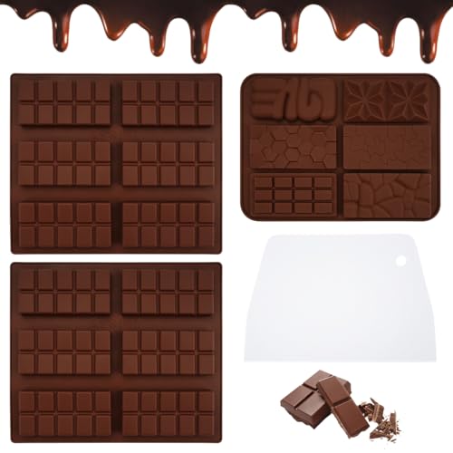 3 Stück Tiefe Schokoladenform Silikon Tafel für 6 Muldenform Schokolade Silikonform Schokoladentafel, mit 1 Spatel Silikonform Pralinen Tafelschokoladen Form Para DIY Barra de Chocolate, Dulces Braun von PetGlimmer