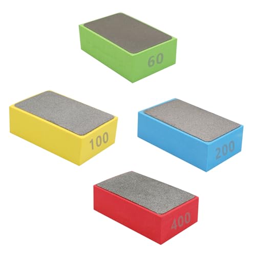 4 Stück Diamant-Handpolierpads, Diamant Schleifpad Polierpad, Fliesen Schleifblöcke Polierpads, Glas Schleifen und Polieren, Diamant-Schleifblock Set für Steinkeramikfliesen (60#, 100#, 200#, 400#) von PetGlimmer