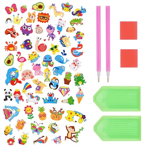 60 Stück Diamond Painting Sticker Aufkleber, 5D DIY Diamant Malerei Set für Abwickeln, Mini DIY Diamant Aufkleber Kit, Diamond Sticker Toy Starke Haftung, Diamond Painting Kleine Bilder für Erwachsene von PetGlimmer