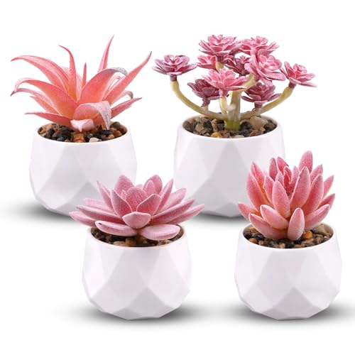 PetGlimmer 4 Stück Mini Kunstpflanze Sukkulenten, mit Blumentopf Deko Pflanzen Künstlich, Kunststoff Klein Kunstpflanze Sukkulenten, Gefälschte Heimpflanzen, Wohnzimmer, Schreibtisch Dekoration von PetGlimmer