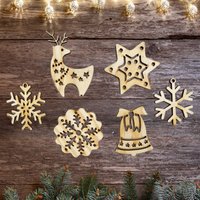 6Er Set Weihnachtsdekoration Aus Holz, Ornamente, Christbaumschmuck, Hängende Ornamente Dekoration von PetJos