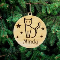 Katze Personalisierte Weihnachten Holzdekoration, Kitty Weihnachtsbaum Dekoration, Hängende Holz Weihnachtsdekoration, Benutzerdefinierte Name von PetJos