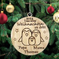 Personalisierte Unser Erstes Weihnachten Zu Dritt Holzdekoration Benutzerdefinierte Familienname First Christmas Hängende Dekoration von PetJos