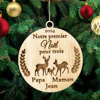 Personalisierte Weihnachtsdekoration Aus Holz, Notre Premier Noël Pour Trois Weihnachtsbaumdekoration, Holzdekoration Zum Aufhängen von PetJos