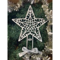 Weihnachtsbaum Topper Silber Stern Holz Baum Dekoration Baumkrone Ornament Ausgehöhlt Design Star Home Decor Weihnachten von PetJos