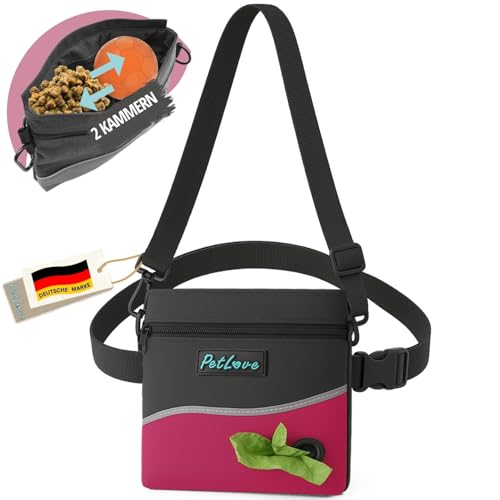 PetLove Leckerlibeutel für Hunde • Futterbeutel mit Magnetverschluss • Inklusive Kotbeutelspender & verwendbar als Bauchtasche • Pink von PetLove