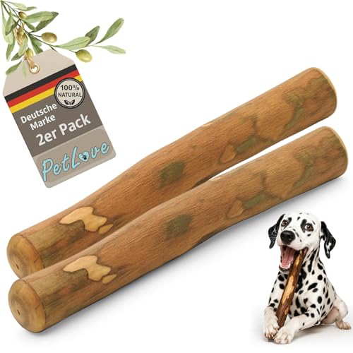 PetLove Olivenholz für Hunde mit Lachsöl • Kauholz als Hundespielzeug • Imprägnierter Kaustab • Lange Beschäftigung, Zahnpflege & Kauspaß • Größe: L (221-450g) • Für große Hunde • 2er Pack von PetLove