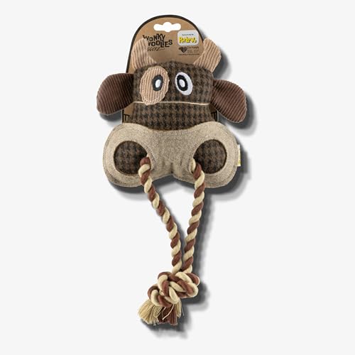 PetLove Wonky Woolies Tuggerz Bull, strapazierfähiges Plüsch- und Seilspielzeug für Hunde und Welpen, mit Quietscher, 100% recycelte Materialien von PetLove