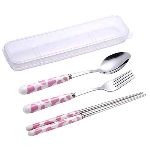 2/3pcs Flatware -serving -sets Silberwaren Set Castlery Set Edelstahl Tabelle Süßes Kuh Keramik Griff Tischgeschirr Löffel Gabel Chopsticks Portable Tischware Set Spülmaschine Safe Safe von PetPhindU