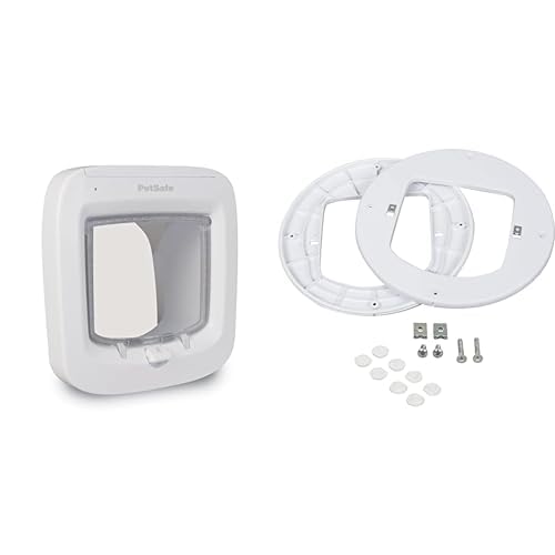 PetSafe Mikrochip Katzenklappe & Einbauadapter für Mikrochip Katzenklappe, Zum einfachen Einbau in Türen und Wänden aus Glas oder Metall, Weiß, 1 Stück (1er Pack) von PetSafe