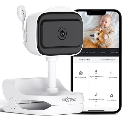 PetTec® Cam Feel Sensor - Überwachungskamera Innen für Haustiere & Babys mit App [HD+] - Haustierkamera Hundekamera mit Bewegungs- & Geräuscherkennung - Babyphone mit Kamera & Nachtsichtfunktion von PetTec