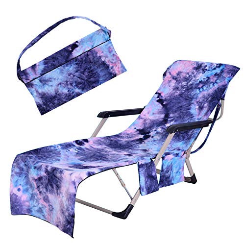 Petalum Strandkorb Handtuch Lounge Chair Cover Mikrofaser Strandtasche Garten Sonnenliege Stuhl Strandtuch schnell trocknende Handtücher Seitentaschen Tie-Dye (Blau) von Petalum