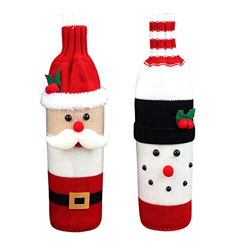 Petalum Weihnachten deko weinrot Weinflasche Flaschenanzug Flaschenüberzug Weihnachtmann Hut Flaschebeutel Flaschetasche Party Restaurant Tischdeko (2PCS, A) von Petalum