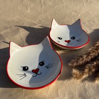 Handgemachte Keramik Fressnapf Mit Ohren, Bunter Kätzchen Futternapf von Petbreakfy