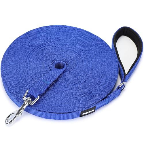 HAPPY HACHI Schleppleine für Hunde, 3m /5m /10m /15m /20m /25m /30m /33m Nylon Hundeleine mit Handschlaufe, Trainingsleine mit D-Karabiner,Lange Hundeleine,für Gehorsamkeitstraining (Blau, 10) von HAPPY HACHI